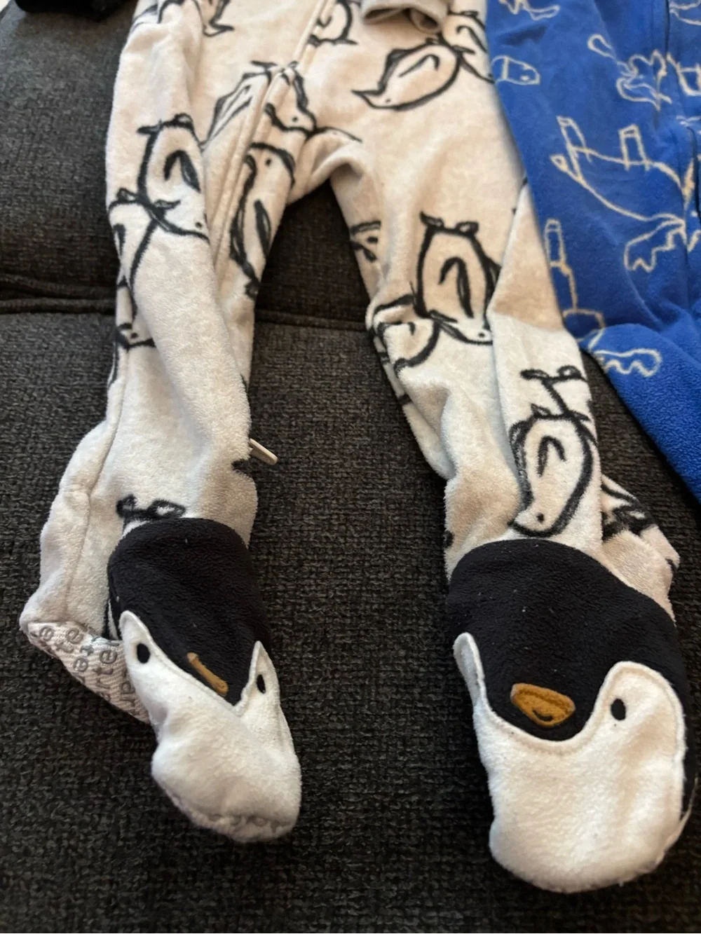 Carter's Blue Moose & Cream Penguin Fleece Footed One-Pieces